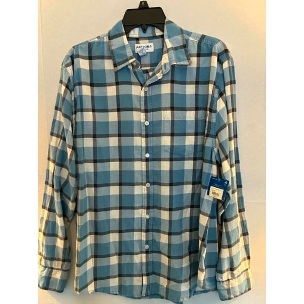 Arizona Jean Co. Mens Small Blue Plaid Button Down Shirt Long Sleeve Casual